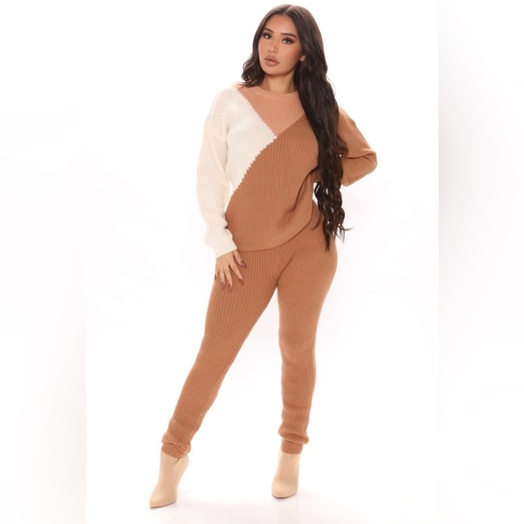 Fashion Nova Other - Fashion Nova Sweater Legging Set Women’s Small You're The One Taupe/combo